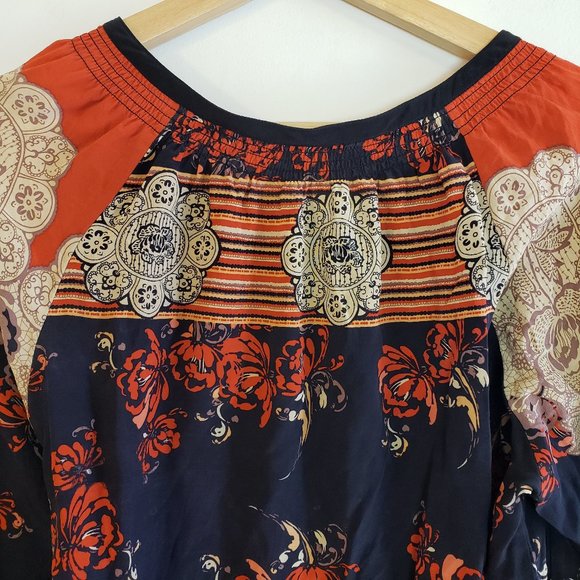 Meadow Rue Blossom Peasant Blouse Red Silk Large - Picture 7 of 7